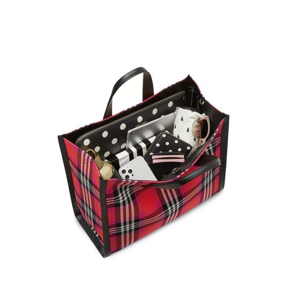 kate spade new york Manhattan Foliage Plaid Fabric Large Tote Bag Pink Multi EUC - Picture 11 of 14